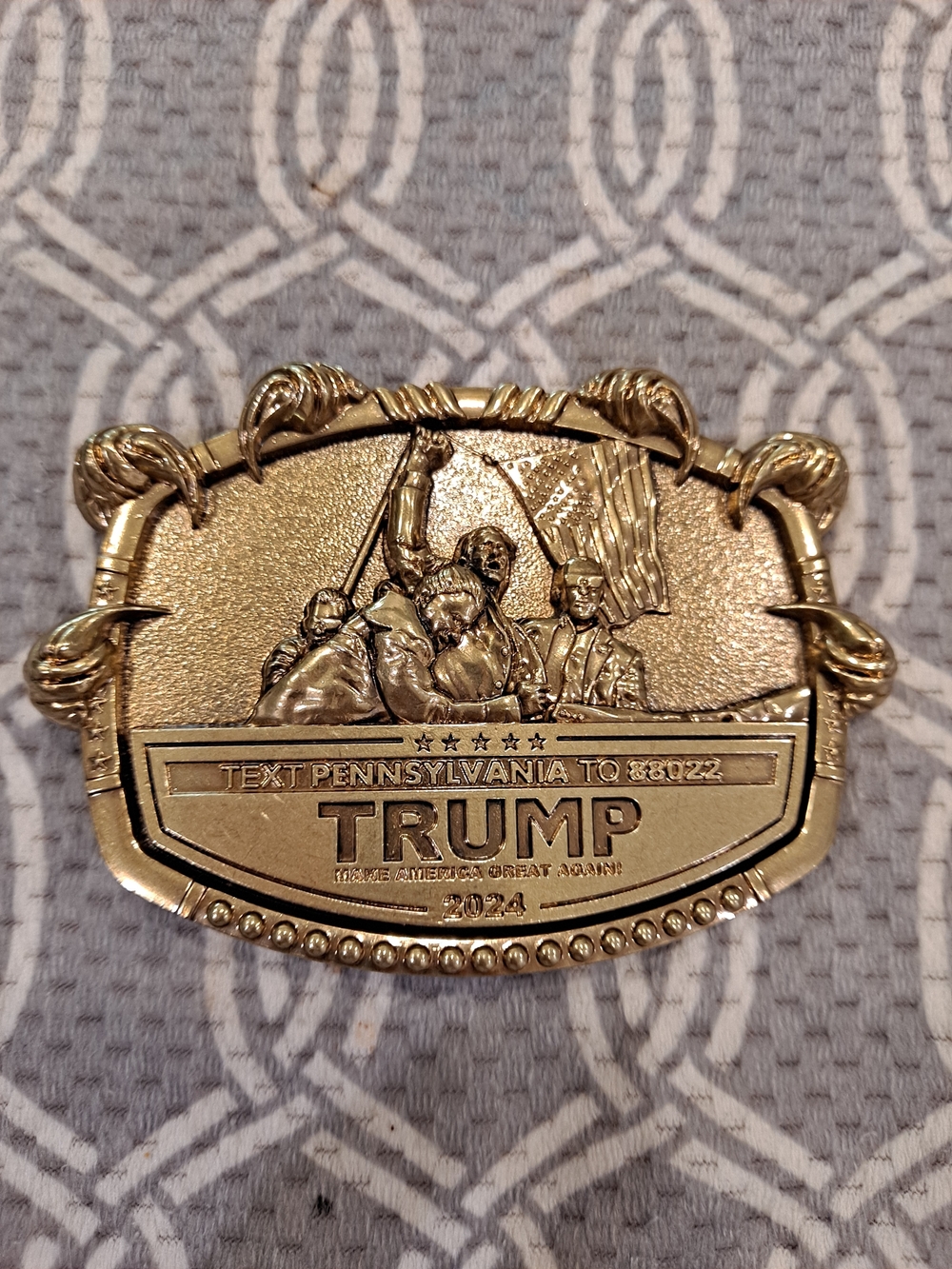 Trump 2024 Campaign MAGA Gold Tone Decorative Belt Buckle - Political Emblem
